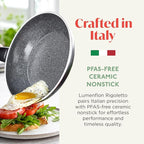 Rigoletto 11” Nonstick Wok Pan, Made in Italy, Vesuvio Layered Ceramic PFAS-Free Surface, Induction Ready Skillet, Dishwasher & Metal Utensil Safe, Granite Finish, Stay-Cool Handle, Black