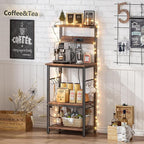 SUPERJARE 4 Tier Bakers Rack with Power Outlets, Microwave Stand with Adjustable Shelf, Kitchen Shelf Organizer for Small Space, Coffee Bar with 6 S Hooks, Kitchen Storage Rack, Rustic Brown