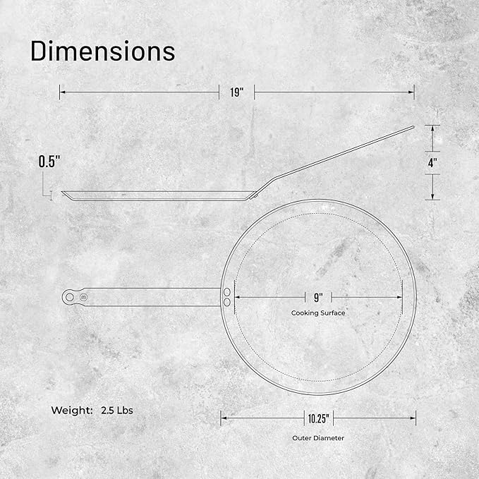 De Buyer MINERAL B Carbon Steel Crepe & Tortilla Pan - 10.25” Diameter, 9” Cooking Surface - Ideal for Making & Reheating Crepes, Tortillas & Pancakes - PFAS, PFOA & PFOS Free - Made in France