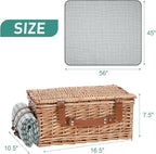 Wicker Picnic Basket Set for 2 Persons with Waterproof Picnic Blanket and Large Insulated Cooler Compartment, Willow Picnic Hamper Basket with Cutlery Service Kits for Camping, Wedding (Red)
