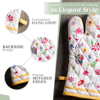Maison d' Hermine Oven Gloves 100% Cotton Oven Mitt 7" x 13" with Loop Heat Resistant, BBQ, Cooking Gloves, Grilling, Kitchen, Handling Hot Pans Spring/Summer (Pack of 1, Happy Florals - Sweety)