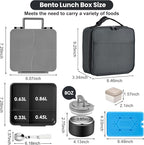 Bento Lunch Box with 8oz Soup Thermo,Kids Leakproof 4 Compartment Lunch Food Containers with Sauce Cup and Ice Pack,Kids Thermo Insulated Hot Food Jar and Lunch Bag for School,Trvael-Black