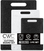 COOK WITH COLOR Non-Slip Cutting Board Set – Kitchen Essentials with Easy Grip Handle for Meat, Veggies, and Fruits, 3 Cutting Boards, Black/White