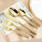 Hammered Gold Silverware Set,Zerophilo Flatware Set 20 Pieces 18/10 Stainless Steel Cutlery Set for 4 Mirror Polished,Dishwasher Safe