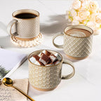 GBHOME 15OZ Stackable Coffee Mugs, Ceramic Coffee Mugs with Texture Patterns for Man,Woman,Dad,Mom, Modern Coffee Mugs Set of 4 for Latte/Cappuccino/Cocoa. Dishwasher&Microwave Safe, Pale Khaki