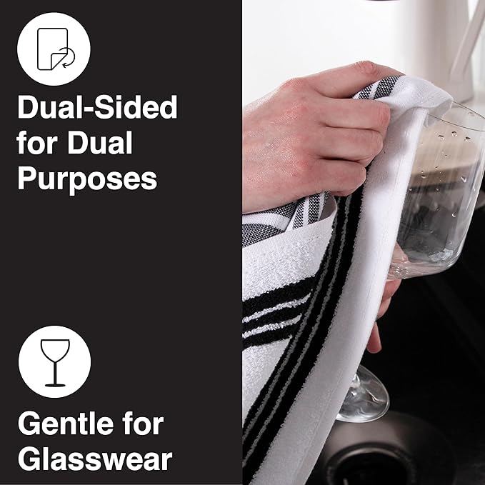 All-Clad Dual-Purpose Kitchen Towels: Highly Absorbent - 100% Cotton, 17"x30" Dish Towels for Cleaning & Drying Dishes & Glassware, 3-Pack, Black