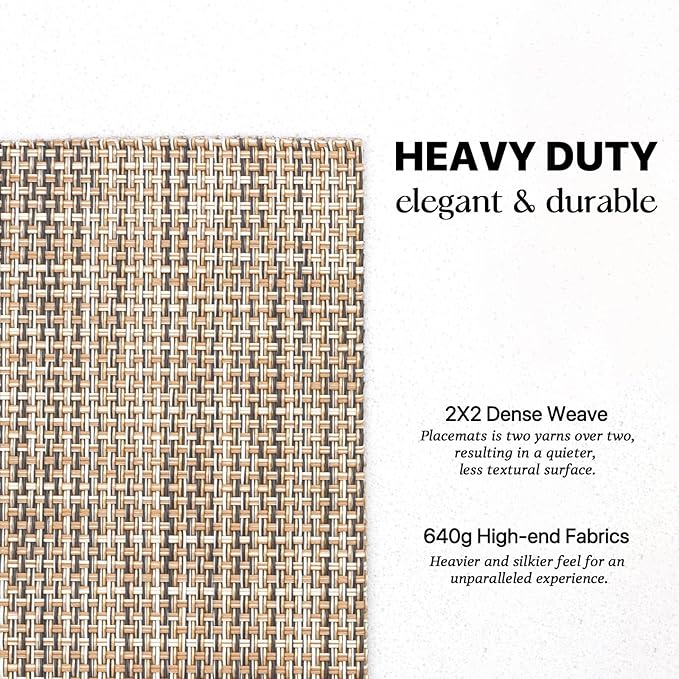 LEXMORE Placemats Set of 6 Vinyl/Plastic Woven Place Mats for Kitchen Table Indoor/Outdoor Washable Placemat Wipeable Dining Table Mats(Caramel)