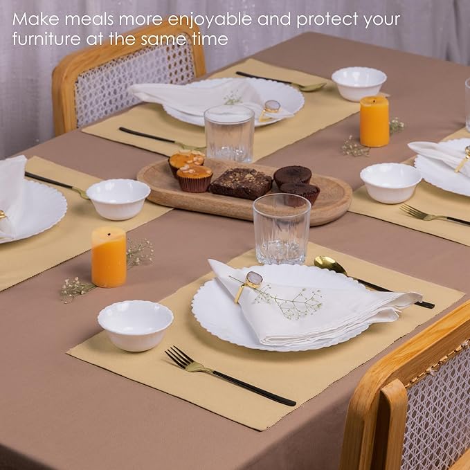 Croissant Brown Placemats Set of 6, Cotton Ribbed Tabletop, Non-Slip Wrinkle Free Kitchen Table Mats for Dining Table, 13x19 Inch