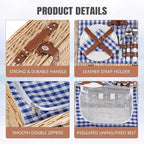 HappyPicnic Picnic Basket Set for 2 - Wicker Picnic Basket with Waterproof Blanket & Insulated Liner, Large Handmade Willow Hamper with Cutlery Kit for Outdoor, Picnic, Camping, Party, Holidays (Blue)