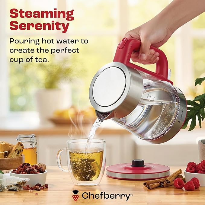 Electric Kettle for Boiling Hot Tea & Water | 1.8L Stainless Steel Borosilicate Glass Boiler With No Plastic, Automatic Shutoff, BPA Free, Fast Heating Technology