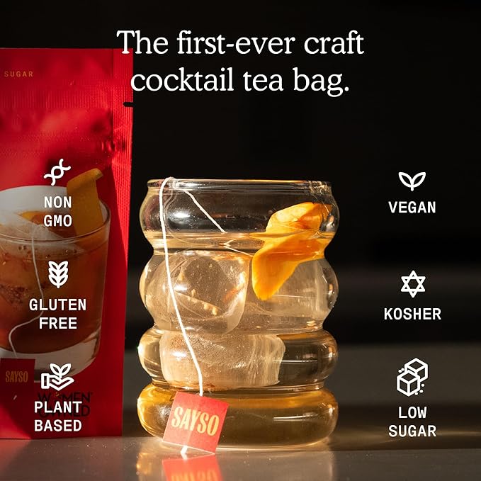SAYSO Old Fashioned Original Craft Cocktail Tea Bag | Under 1 Min (With Bitters & Orange) | Steep in Whiskey & Cold Water |Organic, Certified Gluten-free & Non-GMO| (<4G Sugar, 15 Calories), 8 count