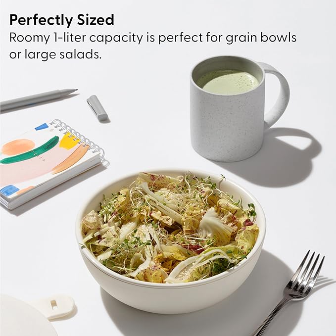 W&P Porter Bowl Lunch Container w/ Protective Non-slip Exterior, Blush 1 Liter | Lid & Snap-tight Silicone Strap | Food Storage, Bento Box, Meal Prep | BPA-Free Ceramic