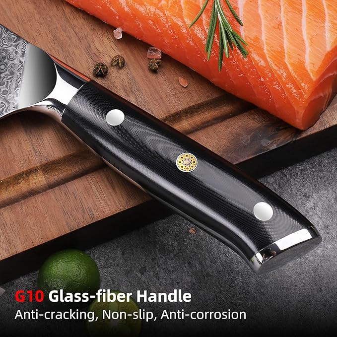 Sunnecko Damascus Chef Knife Japanese Santoku Knife 7 Inch Chopping Knife Vegetables, High Carbon Stainless Steel Knife with Gift Box