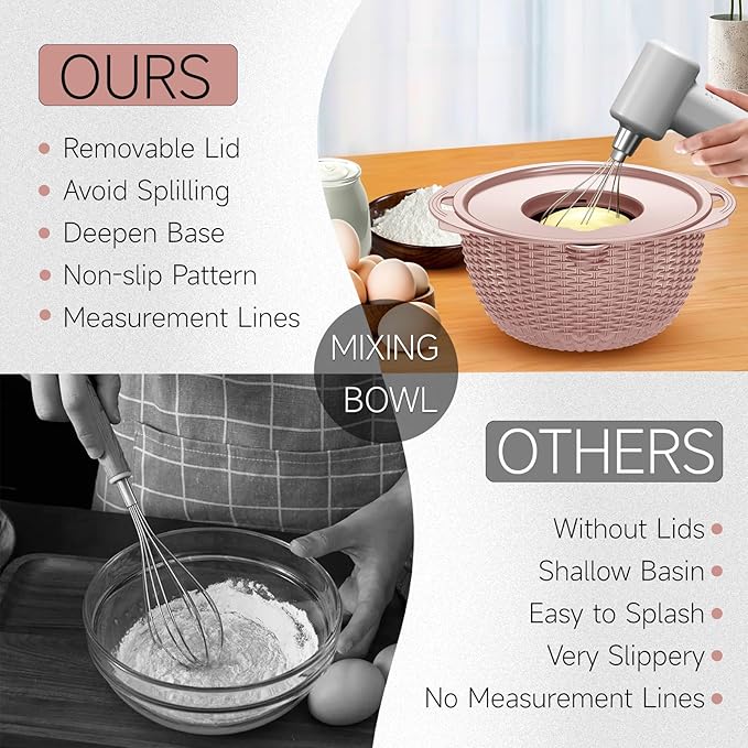 4-1 Colander with Bowl Set - Food Strainer with Graters & Spoons - Colanders for kitchen - Strainers and Colanders - Strainer Bowl Fruit Cleaner with Colander Pasta Rice Strainer for Veggie Wash Pink