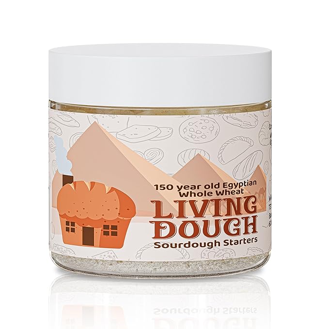 Living Dough - 150 Year Old Egyptian Whole Wheat Sourdough Starter Culture - Active & Live Organic Sourdough Starter for Baking - For Artisanal Bread, Pizza Dough, Waffles & More