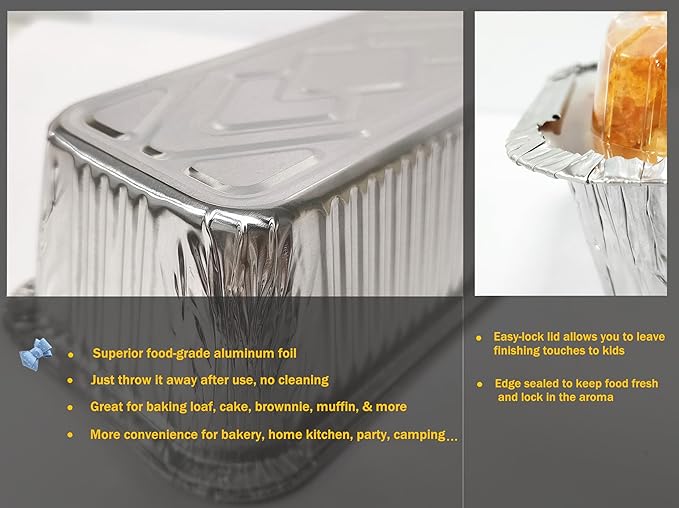 Disposable Bread Pans With Lids Bakeware Set,30 Pack, 1.5lb Aluminum Foil Loaf Pans, Perfect for Baking, Storing, Freezing Food or Take-out