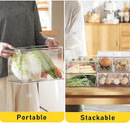 2 Pack Refrigerator Organizer Bins Stackable Fridge Organizer Set with Pull-out Drawer Clear Vegetable Fruit Storage Containers for Kitchen Pantry Organization