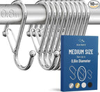 10-Pack Metal S Hooks for Hanging – Heavy-Duty S-Shaped Hook with Safety Buckle – Fits Bars up to 0.8 In – Anti-Drop S-Hooks for Kitchen, Bathroom, Closet & Pot Racks – Silver (Medium)