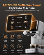 AMZCHEF Espresso Machine 20 Bar Professional Coffee Maker with Milk Frother, Adjustable Temperature & Pressure, Stainless Steel Espresso Maker for Cappuccino, Latte, Mocha, 44oz Removable Water Tank