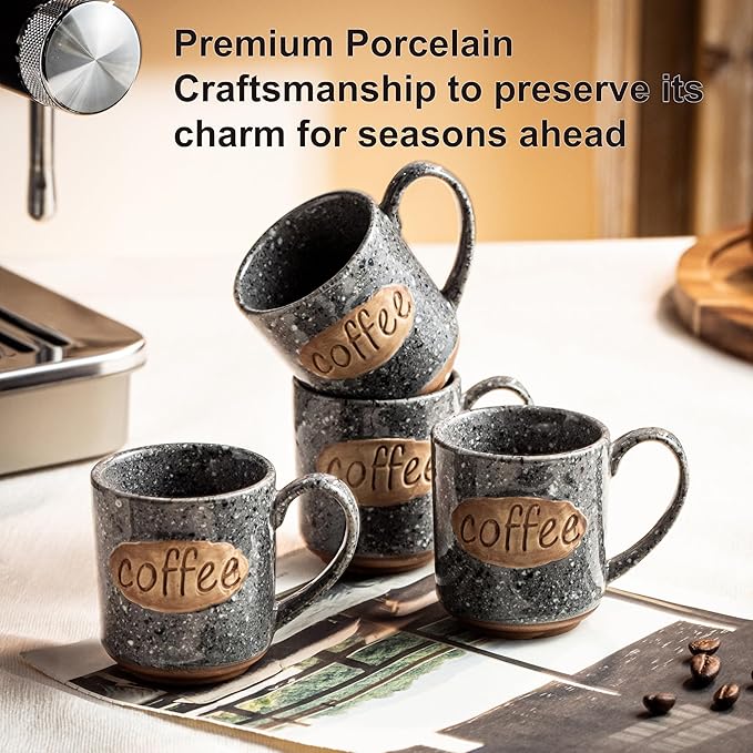 LYEOBOH Espresso Cups, Coffee Cups, Tea Cup - 3 oz Grey Ceramic Set of 6, Mini Coffee Mugs, Demitasse Cups, Espresso Shot, Microwave Dishwasher Safe, Ceramic Mugs, Perfect for Daily Use & Tea Time