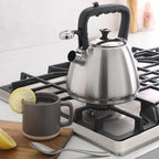 Mr. Coffee Armidale 2.5QT Whistling Tea Kettle, Large Brushed Stainless Steel Kettle for Stovetop, Durable Fast-Boil Tea Pot