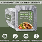 INFINITY EL Disposable Aluminum Foil Pans 25 Pack | Half Size 12.5" x 10" x 2.5" Deep Disposable Baking Pan | Heavy Duty Aluminum Foil Pan for Roasting Turkey, Lasagna, Thanksgiving, Christmas, Party