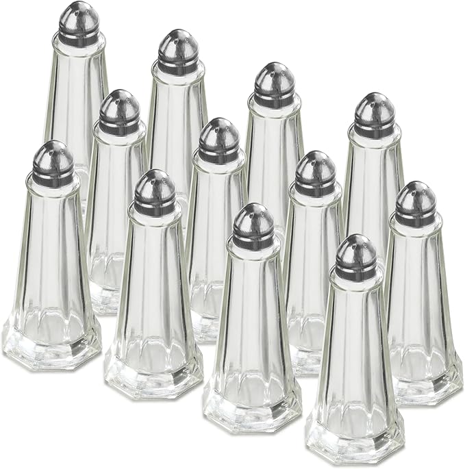 New Star Foodservice 22407 Glass Tower Salt and Pepper Shaker with Stainless Steel Top, 1-Ounce, Set of 12