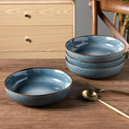 GBHOME 9'' Large Ceramic Pasta Bowls, 38oz Stoneware Pasta Serving Bowls Set of 4 for Kitchen, Wide Bowls for Fruit,Pasta,Salad,Oatmeal,Meal, Microwave Safe, Reactive Glaze-Space Blue