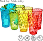 Amazing Abby - Glacier - 18-Ounce Plastic Tumblers (Set of 8), Mixed-Color Reusable Plastic Cups, Stackable, BPA-Free, Shatter-Proof, Dishwasher-Safe