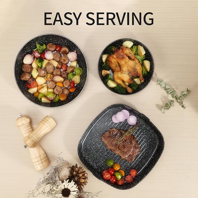 23PCS Ceramic Nonstick Cookware Set, Nonstick Detachable Handle Ceramic Cookware, Induction Kitchen Cooking Set with Removable Handle,include Frying Pans & Saucepans Oven Safe(Black)