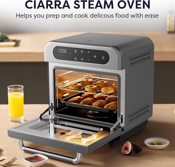 CIARRA 8-in-1 Steam Oven Countertop with Air Fryer, 13QT Mini Convection Toaster Oven with Steam, Rapid Steam, Air Fry, Vapor Bake, Steam Clean, Bake, Dried, Ferment