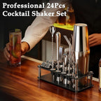 Cocktail Shaker Set Bartender Kit, 24-Piece Boston Stainless Steel Bar Tool Set with Acrylic Stand Bars Set with All Practical Bar Accessories, for Drink Mixing, Bar, Home, Party, Silver