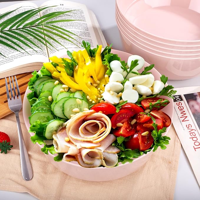 Hioasis 8 Pack Easter Plastic Serving Bowls 128oz Pink Plastic Bowls Heavy Duty Disposable Serving Bowls for Party Snack & Salad & Candy & Bar Buffet & Easter