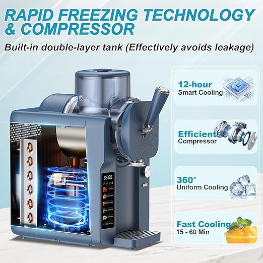 Ice Cream Maker, Slushie Machine for Home, Slushy Machine 70 oz Margarita Machine with 6 Preset Programs for Ice Cream, Frozen Yogurt or Gelato, Adjustable Thickness, Blue