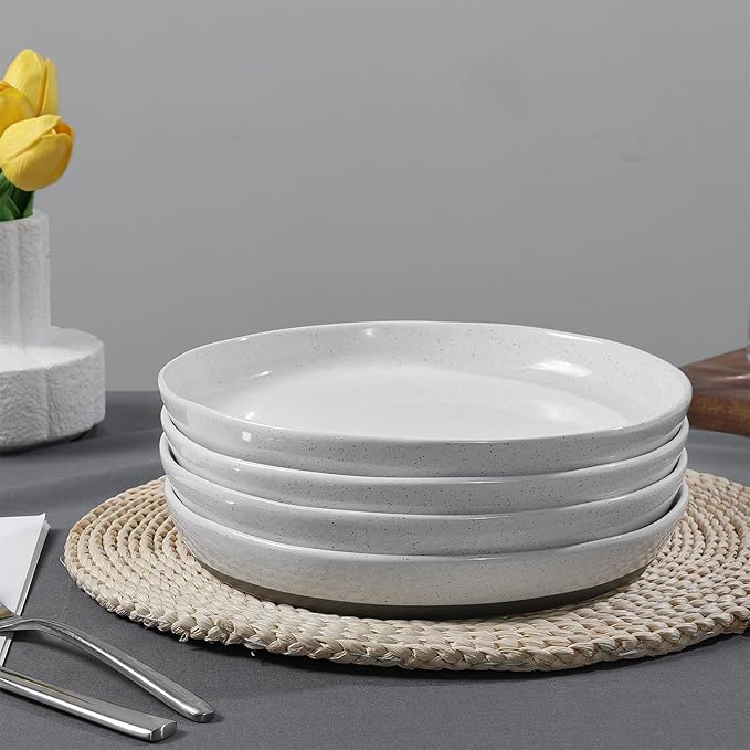 Ceramic Dinner Plates Set of 4-10 inch Stoneware Plates Set - Microwave&Dishwasher&Oven Safe, Porcelaine Dinnerware Dish Set for Kitchen Serving,Scratch Resistant - White(Grey Bottom)
