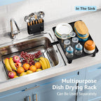 Dish Drying Rack for Kitchen Counter, Space-Saving Dish Rack, Multifunctional Dish Drainer Rack, Sink Kitchen Dishes Strainer, Dryer Rack with Drain Board, and Cutlery Holder,Small Size Black