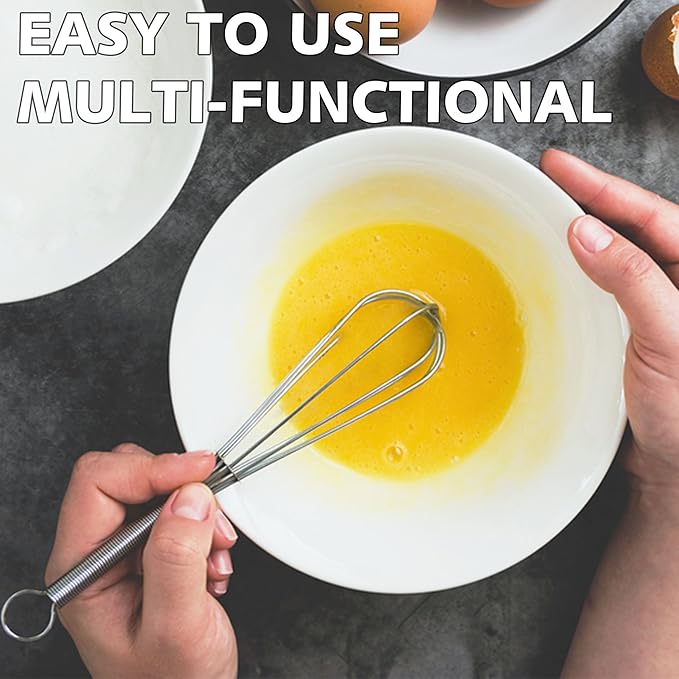Anaeat Mini Wire Whisks, Set of 4 Portable Stainless Steel Kitchen Tiny Whisk & Egg Beater with Thick Wire - Sturdy Small Mixing Balloon for Cooking, Blending, Whiping, Beating and Stirring (5" + 7")