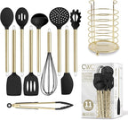 COOK WITH COLOR Silicone Cooking Utensils, Kitchen Utensil Set, Easy to Clean Silicone Kitchen Utensils, Cooking Utensils for Nonstick Cookware, Kitchen Gadgets Set with Holder, 10 Pieces