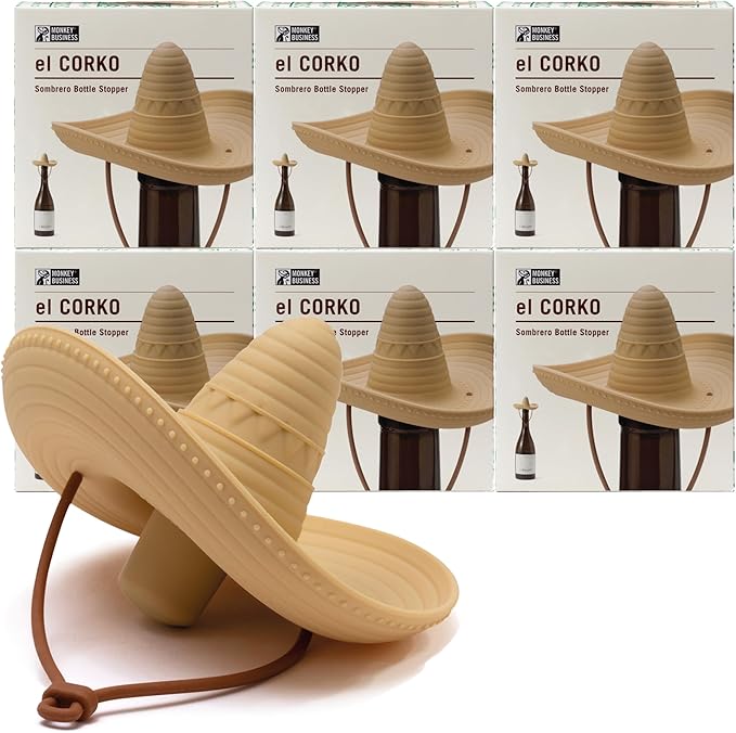 Elcorko Silicone Wine Stopper with Sombrero Design, Keeps Wine Fresh - Pack of 6