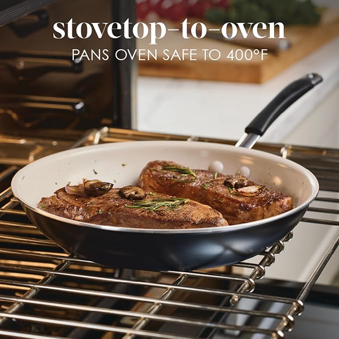 Rachael Ray Cucina Ceramic Nonstick Frying Pan/Skillet, 12.5 Inch Non Stick Open Fry Pan, Dishwasher Safe - Peppercorn