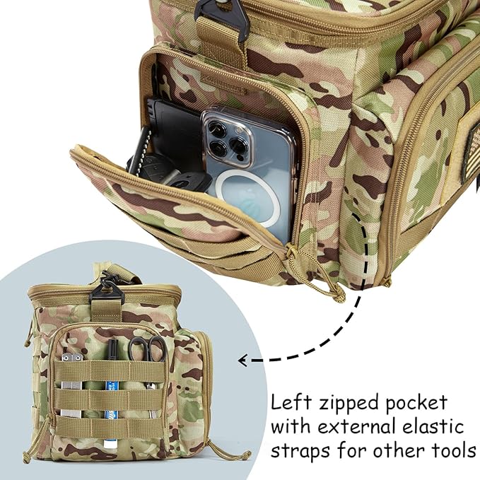 MOV COMPRA Tactical Lunch Bag for Men, Insulated Lunch Box Leakproof for Men Large Capacity with MOLLE Water Bottle Pouch Lunchbox for Adults for Work, Picnic（Camouflage Green）