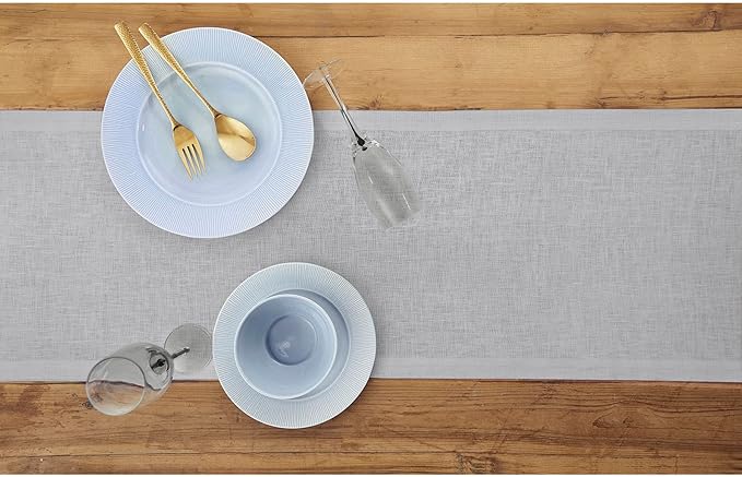 Solino Home Linen Soft Grey Table Runner 120 Inches Long - 100% Pure Linen 14 x 120 Inch Table Runner for Summer, Fall, Autumn - Fete