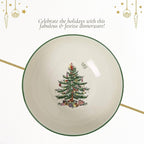 Spode Christmas Tree Round Serving Bowl - 8-Inch Ceramic Bowl for Pasta, Salad, Soup, and Side Dishes - Elegant Porcelain Design, Stackable, Dishwasher & Microwave Safe - Ideal for Holiday Gatherings