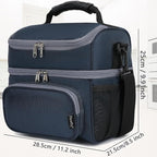 FlowFly Double Layer Cooler Insulated Lunch Bag Adult Lunch Box Large Tote Bag for Men, Women, With Adjustable Strap,Front Pocket and Dual Large Mesh Side Pockets