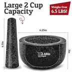 Priority Chef Heavy Duty Large 2 Cup Mortar and Pestle Set,100% Granite, Non Slip Base, Make Fresh Guacamole, Salsa, Pesto, Stone Grinder Bowl, Herb Crusher, Spice Grinder, 6.3 Inch Size, Black