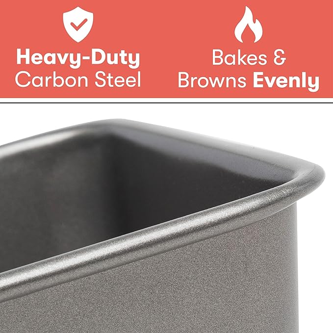 Cooking Light Heavy Duty Nonstick Bakeware Carbon Steel Bread Pan or Loaf Pan with Quick Release Coating, Manufactured without PFOA, Dishwasher Safe, Oven Safe, 9.25-Inch x 5.25-Inch, Gray