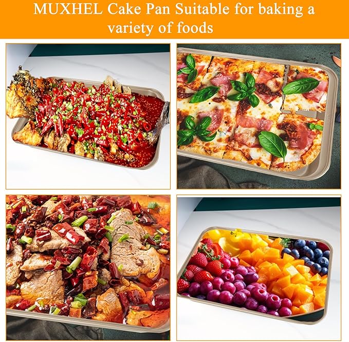 Non-Stick Cake Pan with Lid 9x13 Inch Gold Baking Cake Pan with Plastic Lid, High Sided Sheet Bakeware for Cakes, Brownies, Casseroles