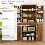 Shintenchi Kitchen Pantry Cabinet, Freestanding Farmhouse Storage Cabinet with 8 Door Shelves, 2 Cabinets and 1 Drawer, Tall Cupboard for Kitchen, Living Room, Dining Room and Bathroom, Rustic Brown