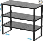 Expandable Spice Rack & Kitchen Cabinet Organizer - Stackable, Adjustable Shelves for Cabinets, Countertops, Cupboards & Pantries(3 Packs/Large/Black)