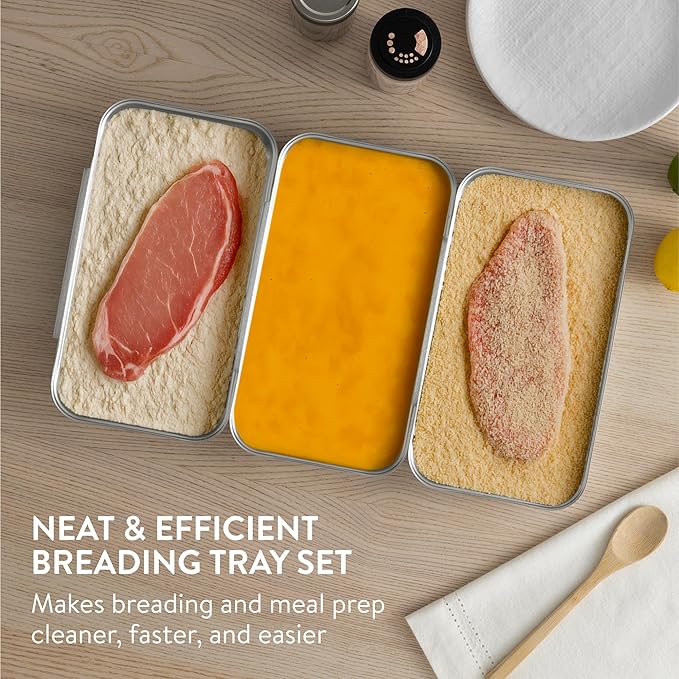 Navaris Stainless Steel Breading Trays, Set of 3 - Interlocking & Stackable Tray Design - 27x15cm Baking and Cooking Sheets - Oven and Dishwasher Ready for Versatile Kitchen Use